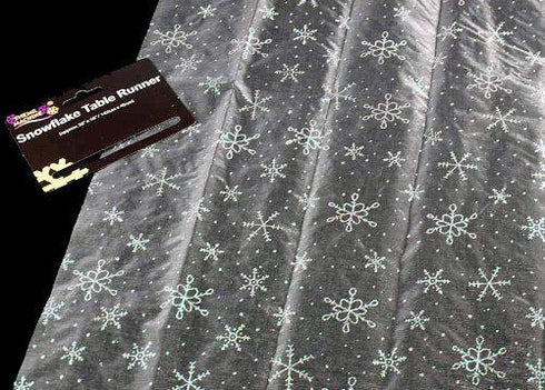 SILVER  CHRISTMAS SNOWFLAKE SHEER TABLE RUNNER DECORATION. DP54245 SILVER